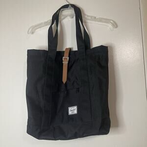 Herschel black canvas shoulder square medium tote bag